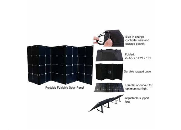 130 Watt Portable Foldable Solar Panel Pre-wired and Built In Carrying Case Monocrystalline