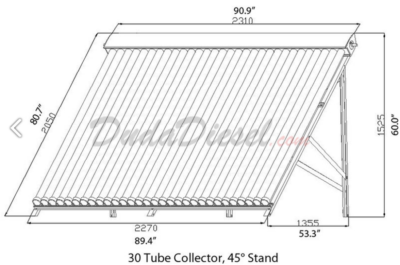 Duda Solar Water Collector - 30 x 58mm x 1800mm Vacuum tubes - Winter Resistant w/45 degree stand