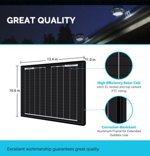 10 WATT 12 VOLT MONOCRYSTALLINE SOLAR PANEL