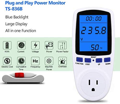 Upgraded Night Vision Power Meter Plug, Power Consumption Monitor Energy Voltage Amps Electricity Usage Monitor Digital LCD Display, Overload Protection, 7 Display Modes for Energy Saving, Watt Meter
