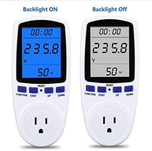 Upgraded Night Vision Power Meter Plug, Power Consumption Monitor Energy Voltage Amps Electricity Usage Monitor Digital LCD Display, Overload Protection, 7 Display Modes for Energy Saving, Watt Meter
