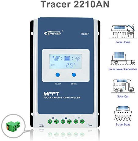 EPEVER 40A MPPT Solar Charge Controller 12V/24V Auto Work, 520W/1040W Solar Panel Charge Controller with LCD Display Negative Grounded for Lead-Acid AGM Lithium Battery(Tracer4210AN)