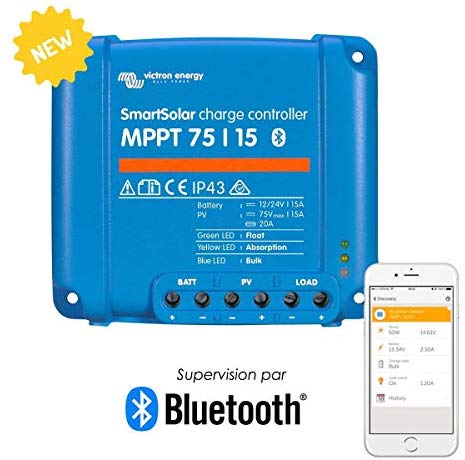 Victron SmartSolar Charge Controller with Built-In Bluetooth – MPPT 75/15 – 75 Volts, 15 Amps