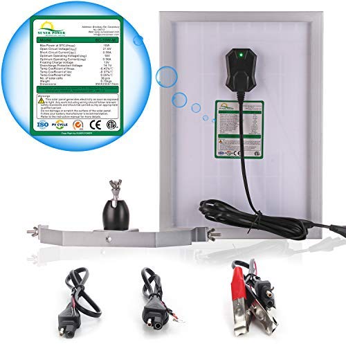SUNER POWER 12V Waterproof Solar Battery Trickle Charger & Maintainer - 10 Watts Solar Panel Built-in Intelligent MPPT Solar Charge Controller + Adjustable Mount Bracket + SAE Connection Cable Kits