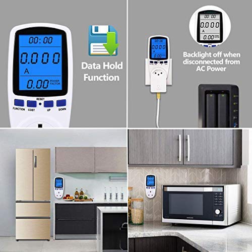 Upgraded Night Vision Power Meter Plug, Power Consumption Monitor Energy Voltage Amps Electricity Usage Monitor Digital LCD Display, Overload Protection, 7 Display Modes for Energy Saving, Watt Meter
