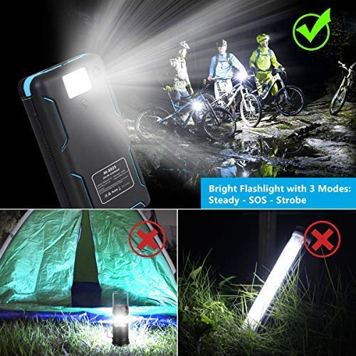 Solar Charger 25000mAh, Hiluckey Outdoor Portable Power Bank with 4 Solar Panels, Fast Charge External Battery Pack with Dual 2.1A Output USB Compatible with Smartphones, Tablets, etc. (Waterproof)