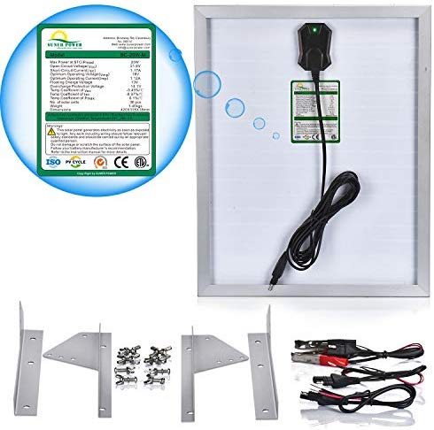 SUNER POWER 12V Waterproof Solar Battery Trickle Charger & Maintainer - 10 Watts Solar Panel Built-in Intelligent MPPT Solar Charge Controller + Adjustable Mount Bracket + SAE Connection Cable Kits