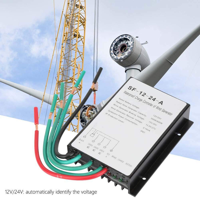 Wind Charge Controller 12V/24V 300W/600W,Waterproof Wind Turbine Generator Charge Controller Regulator,LED Display auto Wind Power Charge Regulator SF-12-24-A