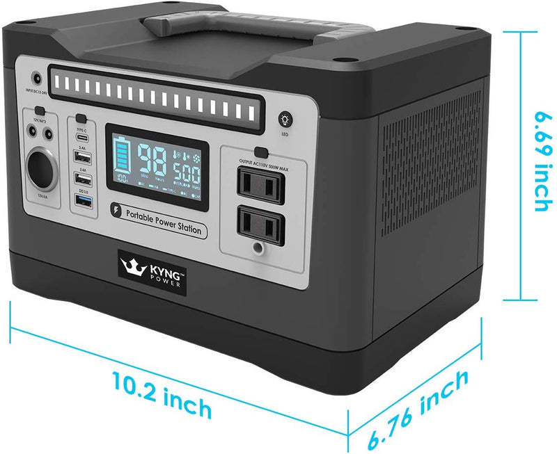 Kyng Power Solar Generator Portable Power Station 540Wh 1000w Peak Lithium Battery Back Up Power Supply Emergency, CPAP, Outdoors, Camping, Silent Generator Rechargeable Inverter, 4 USB, AC Outlet