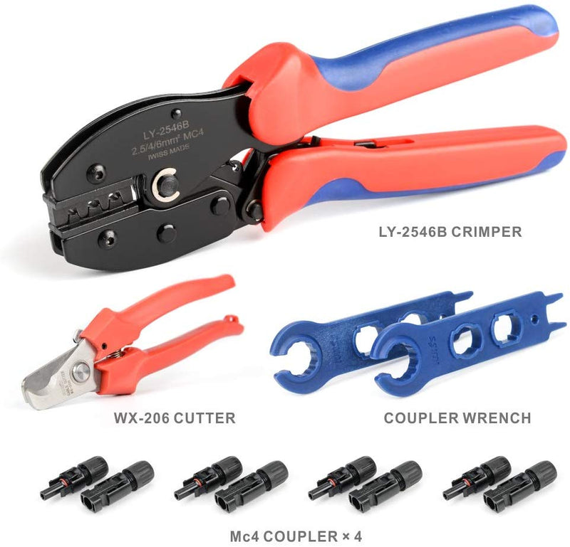IWISS MC4 Solar PV Panel Crimping Tool Kit with Wire Cutter MC4 Spanner and MC4 Connectors
