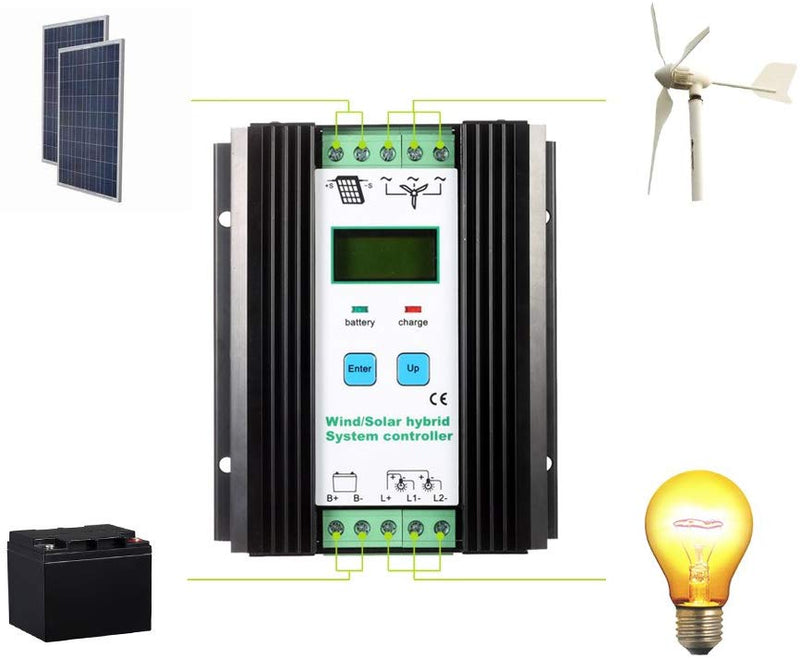 Docooler LCD Economic PWM Wind Solar Hybrid System Controller 12v/24v Automatic Identification Battery Controller (600w Wind + 400w Solar)