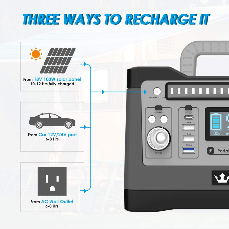 Kyng Power Solar Generator Portable Power Station 540Wh 1000w Peak Lithium Battery Back Up Power Supply Emergency, CPAP, Outdoors, Camping, Silent Generator Rechargeable Inverter, 4 USB, AC Outlet