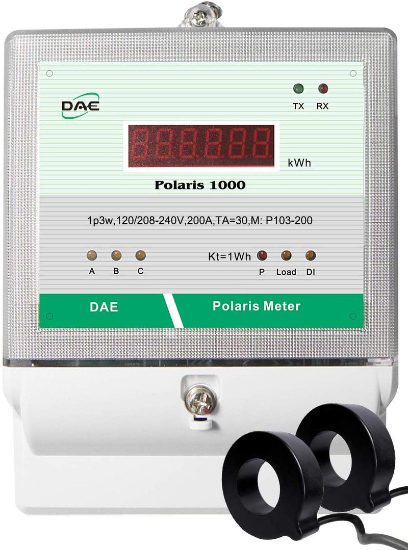 DAE P103-200-S KIT, UL Listed, kWh Smart Submeter, Polaris 1000, 1P3W(2 hot wire, 1 Neutral), 200A, 120/240V, 2 CTs (inner dia. 1.02")