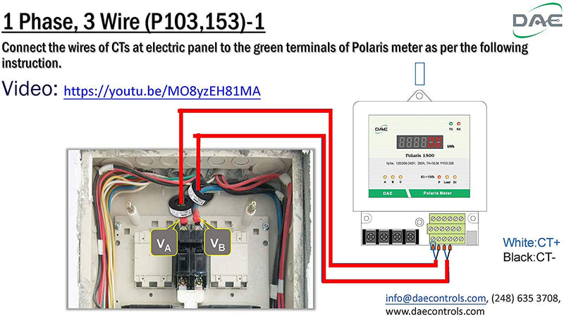 DAE P103-200-S KIT, UL Listed, kWh Smart Submeter, Polaris 1000, 1P3W(2 hot wire, 1 Neutral), 200A, 120/240V, 2 CTs (inner dia. 1.02")