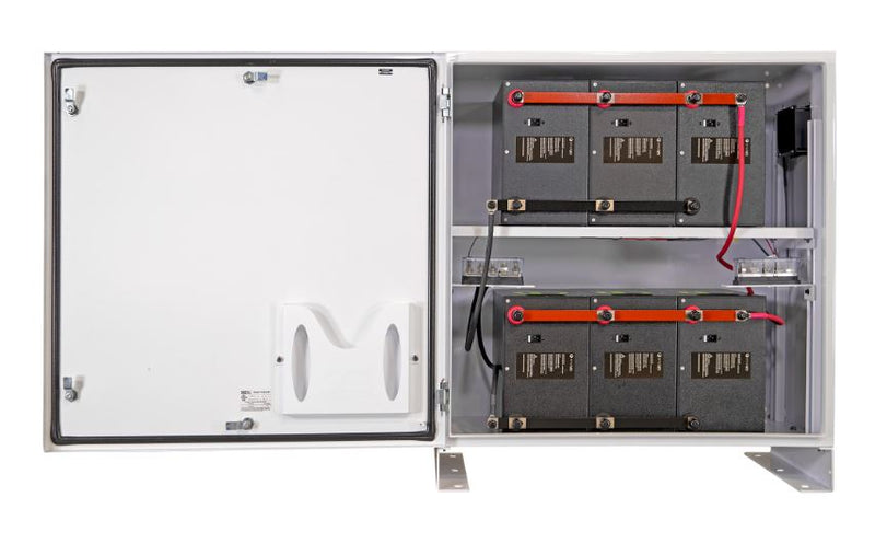A 22.8 KWH Capacity -Carbon-Steel Enclosure - A NEMA 3R-rated Weather-Resistant Battery Bank