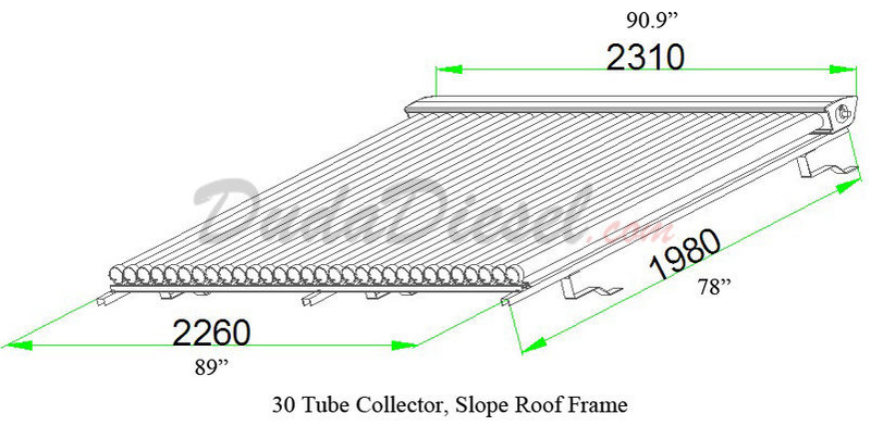 Duda Solar Water Collector - 30 x 58mm x 1800mm Vacuum tubes - Winter Resistant w/45 degree stand