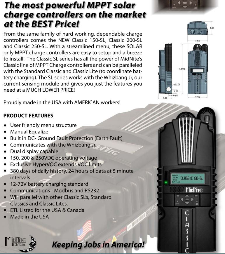 MIDNITE SOLAR CLASSIC 250-SL MPPT CHARGE CONTROLLER