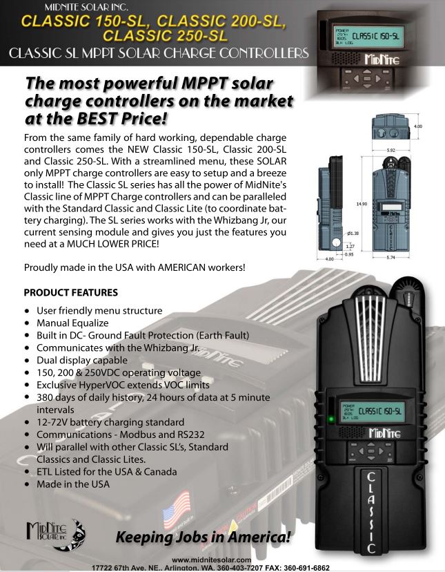 MIDNITE SOLAR CLASSIC 150-SL MPPT CHARGE CONTROLLER