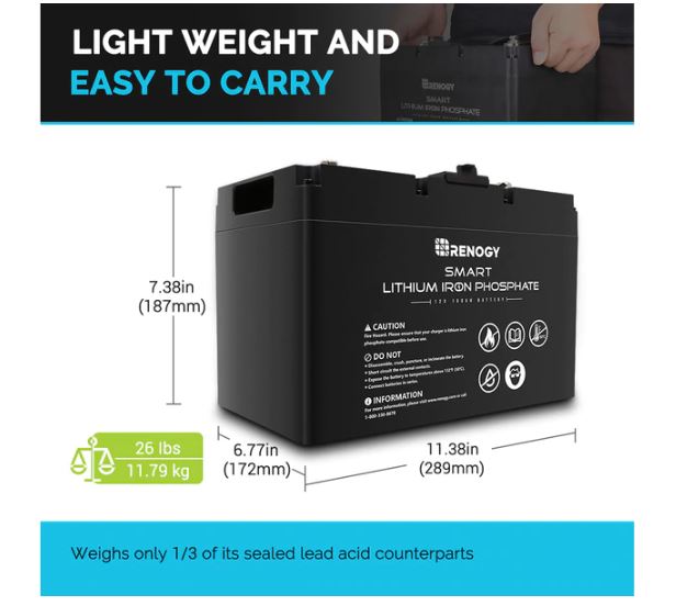 Renogy 12V 100AH SMART LITHIUM IRON PHOSPHATE BATTERY