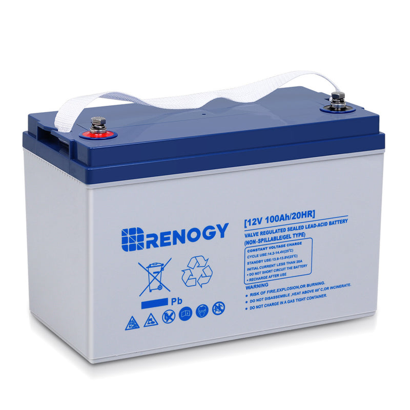 The Renogy Deep Cycle Hybrid GEL Battery 12 Volt 100Ah --- ///// A battery comprised of gel instead of liquid, so there is no maintenance required to keep the battery working properly.