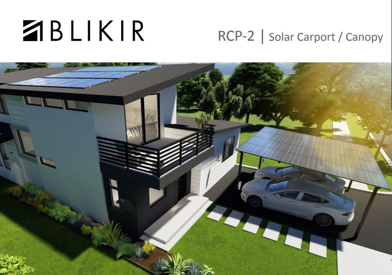 The Blikir Solar Carport / Canopy with a five degree tilt and capacity for 24 panels. With no heavy machinery necessary and with only two people, it can easily and quickly be installed