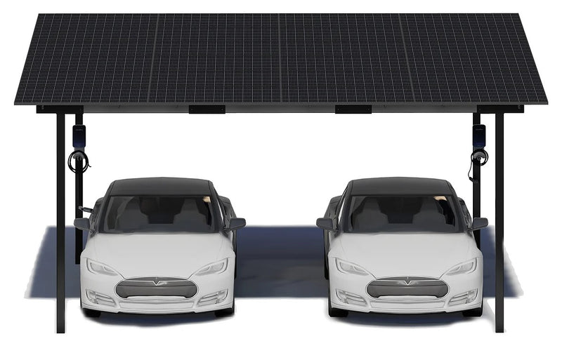 The Blikir Solar Carport / Canopy with a five degree tilt and capacity for 24 panels. With no heavy machinery necessary and with only two people, it can easily and quickly be installed