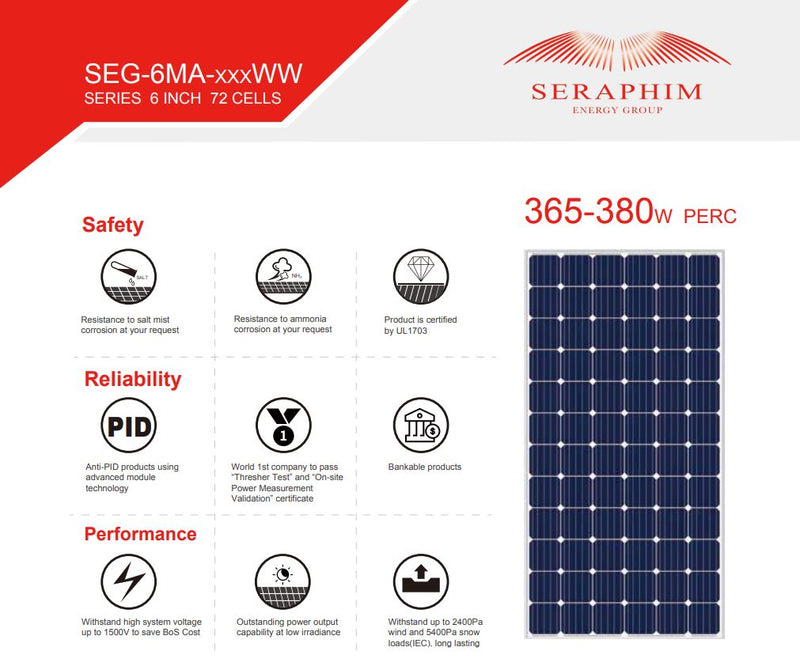 SERAPHIM 375W MONO 72 CELL SILVER