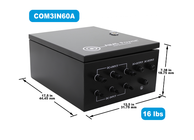 Solar Array Combiner Box - 10KW/20KW output and 200Vdc input, this pre-wired box, with MC4 input and output connectors