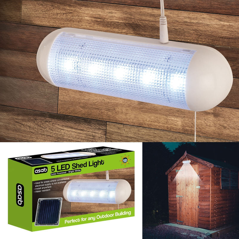Solar Powered Shed Light Bright White 5 LED Water Resistant Rechargeable Outdoor