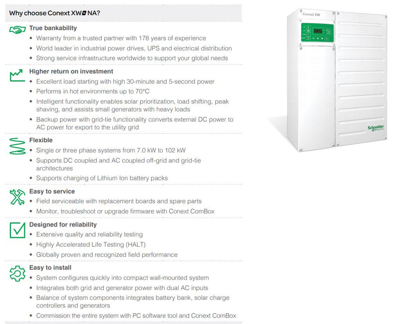 SCHNEIDER ELECTRIC CONEXT XW+ 6848 INVERTER/CHARGER 48V 120/240 VAC
