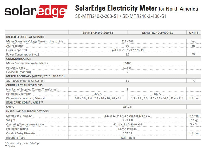 SolarEdge SE-MTR240-0-000-S2 > StorEdge™ Electricity Meter
